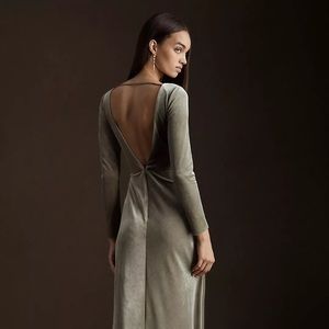 Jenny Yoo Ryland V-Neck Long-Sleeve Open-Back Velvet Gown
